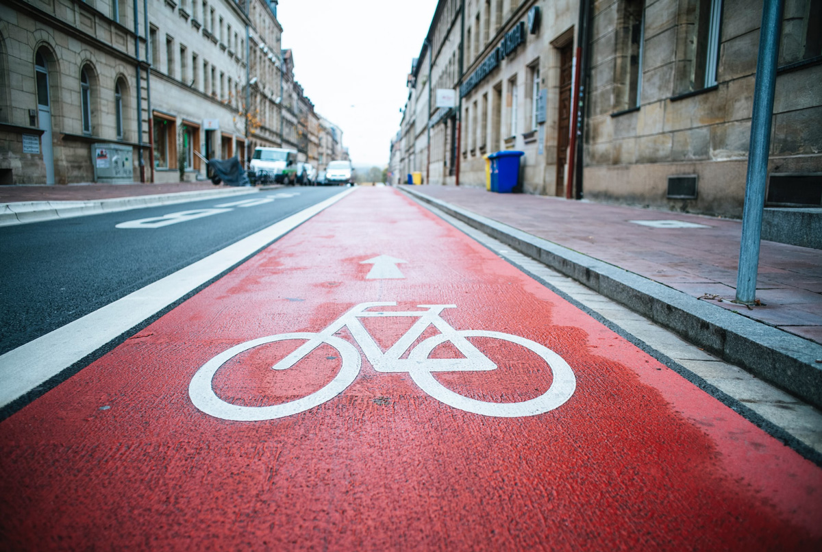 marked bike path in street