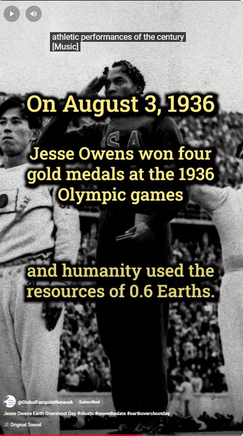 In 1936, Jesse Owens won four gold medals - humanity used 0.6 Earths. For Earth Overshoot Day 2024